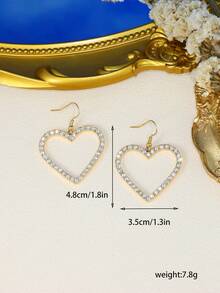 2pcs Heart Shaped Pendant Dangle Earrings With Rhinestone Inlay - Yellow Gold - View 3