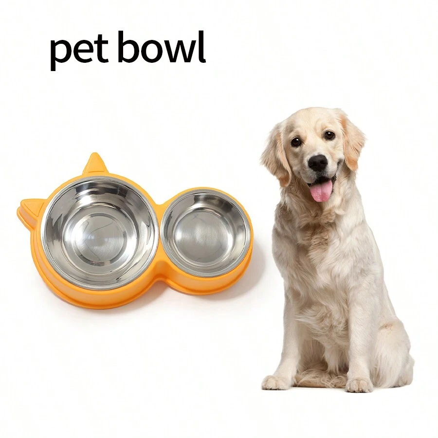Pet Bowl For Dogs And Cats, Anti-Spill Double Bowl, Automatic Drinking Water Dispenser For Small And Medium-Sized Cats And Dogs - Yellow - View 1