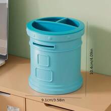 1pc Cute Shaped Pen Holder Mailbox Type Pen Barrel For Office Decoration, Simple Desk Stationery Organizer, Large Capacity - Blue - View 1