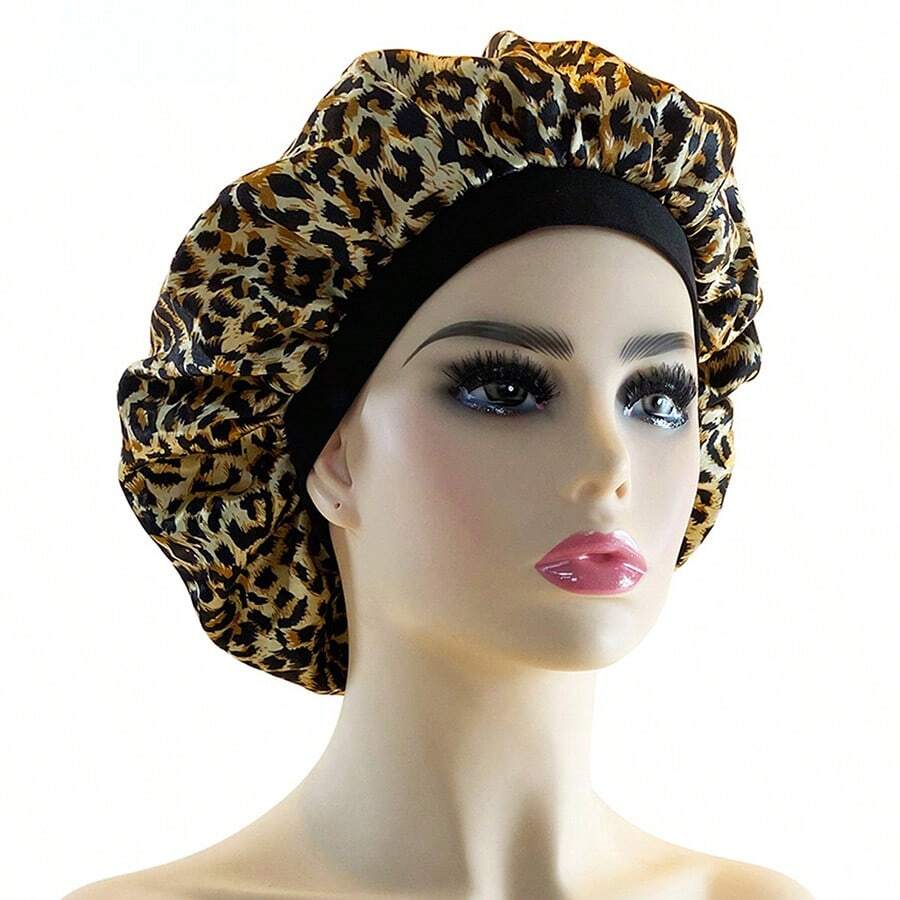 1pc Double-Layer Waterproof Leopard Printed Cap With Elastic Edge, Multi-Functional For Men And Women - Yellow - View 1