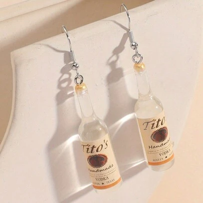 Wine Bottle Design Dangle Earrings Resin Jewelry Nightclub Party Ear Ornaments Female Gift