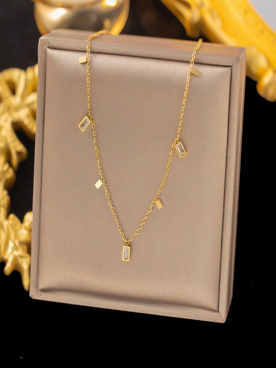 水滴形不锈钢项链，轻巧，奢华简约设计，用途广泛且抗锈蚀，韩式/日式风格 - 金色 - 查看 1