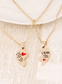 2入組姊妹心形分割吊墜項鍊套裝,時尚簡約金色姊妹珠寶禮物,最好的朋友 - 金色 - 查看 4