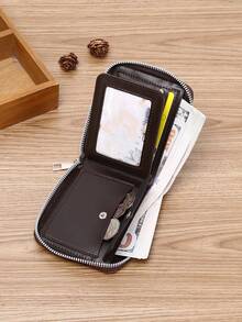 DE LI BI 復古簡約時尚商務風拉鍊錢包 - 棕色 - 查看 2