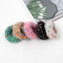 5入組加厚五色高彈力女孩馬尾鬆緊帶,可愛針織髮帶,適用於秋冬 - 彩色 - 查看 6