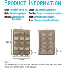 1入組掛式文胸和內褲收納袋,掛式袜子收納袋,帶有網袋口袋,可反轉的衣櫃掛式收納袋,用於內衣、襪子等（15+15個袋子,灰卡其色） - 彩色 - 查看 2