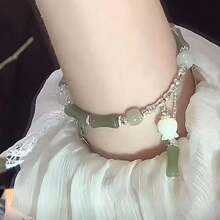 1pc Retro Chinese Style Accessory - Hetian Jade & Bamboo Shape Bracelet - Green - View 4