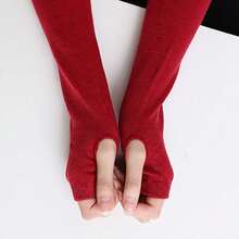1 Miếng Dễ thương Dệt kim không có ngón tay Cashmere Cổ tay , Đúng mốt Dài Màu thuần Cánh tay áo Cho mùa đông - Màu Đỏ Sâu - Xem 2