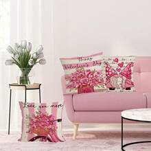 4入組情人節枕頭套,17.7英寸x17.7英寸,心形＆小矮人＆花卉＆字母印花枕套,家居裝飾毛絨墊套,不包括枕芯 - 彩色 - 查看 3