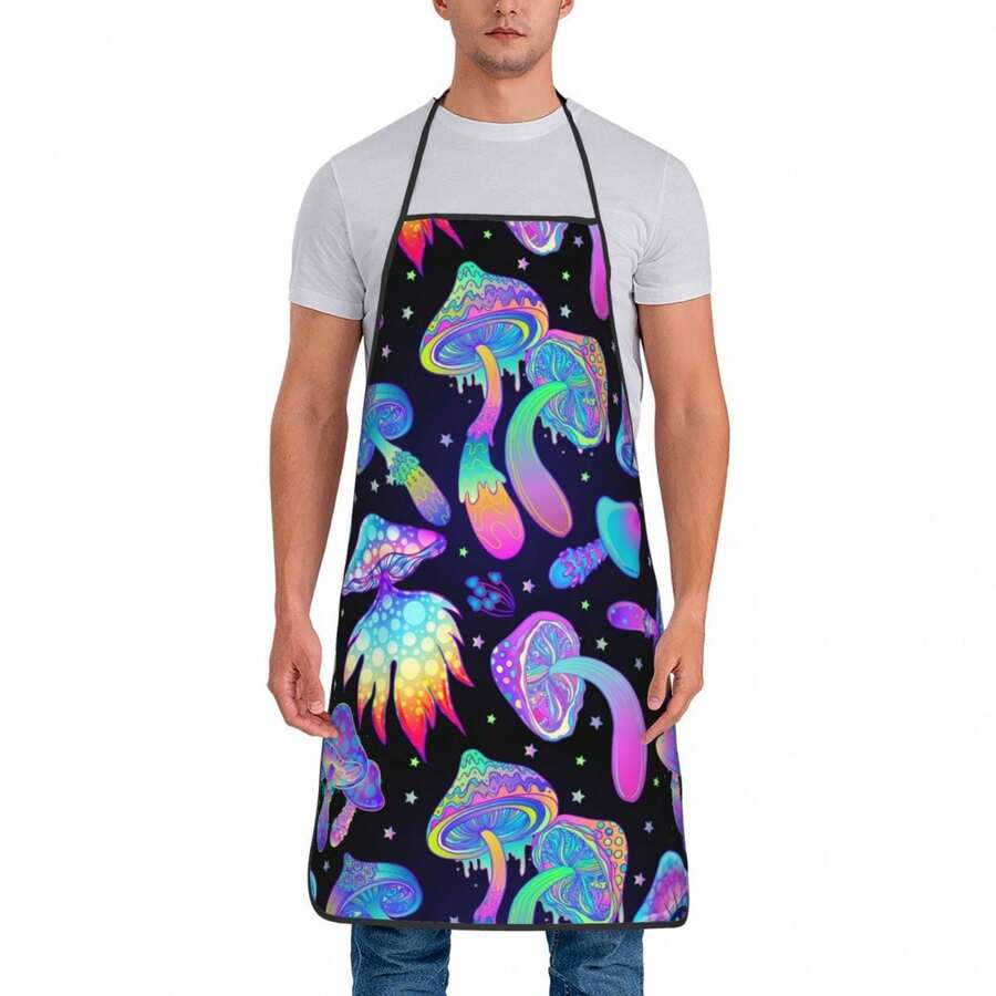 1個防水防污創意多彩蘑菇無袖圍裙 - 彩色 - 查看 1