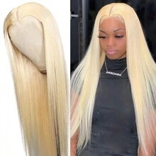 1入組（約65cm）女式假髮,歐美流行的金色長直髮型,中分劉海,合成纖維頭帶 - 金色 - 查看 2