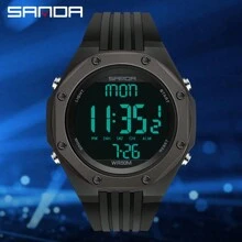 Sanda 1pc Unisex Multifunctional Fashionable Simple Automatic Digital Watch With Night Light Display, Waterproof, Suitable For Sports And Leisure, Model 6093 - Black - View 1