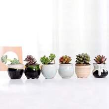 1個帶有反應釉的陶瓷拇指盆,適用於多肉植物,迷你花盆適用於桌面裝飾 - 彩色 - 查看 5