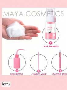 Kit Extensión Champú Para Pestañas | Champú Pestañas 4psc Para Extensiones Pestañas | Limpiador Pestañas Con Botella Enjuague Y Cepillo | Limpiador Espuma Quitar Maquillaje Con Pegamento Para Pestañas - Rosa Fucsia - Ver 5