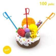 50pcs 3.3 Inch Plastic Sword Shaped Toothpicks Appetizer Fruits Picks Disposable Cocktail Sticks Cocktail Picks(Multi-Color) - Multiple Colour - View 6