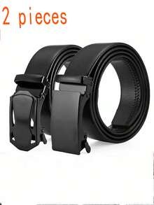 2pcs Men's Pipper Belt Men's  Automatic Buckle Men's Casual Belt Simple Business - Black - View 1