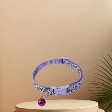 1pc Polyester Fiber Leopard Print Bell Collar, Adjustable Size, For Pet (Cat/Dog) Neck Decor With Bell - Purple - View 1