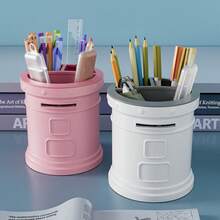 1pc Cute Shaped Pen Holder Mailbox Type Pen Barrel For Office Decoration, Simple Desk Stationery Organizer, Large Capacity - Blue - View 3