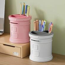 1pc Cute Shaped Pen Holder Mailbox Type Pen Barrel For Office Decoration, Simple Desk Stationery Organizer, Large Capacity - Blue - View 10