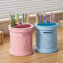 1pc Cute Shaped Pen Holder Mailbox Type Pen Barrel For Office Decoration, Simple Desk Stationery Organizer, Large Capacity - Blue - View 6