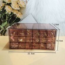 1pc 72 Grids Transparent Dustproof Jewelry Storage Box Display Organizer Suitable For Women's Dressing Room - Transparent Brown - View 2