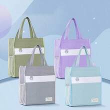 全新簡約大容量便攜式文件袋,防水拉鍊學生實用手提包,適合書籍、文具和教程收納袋 - 灰色 - 查看 4