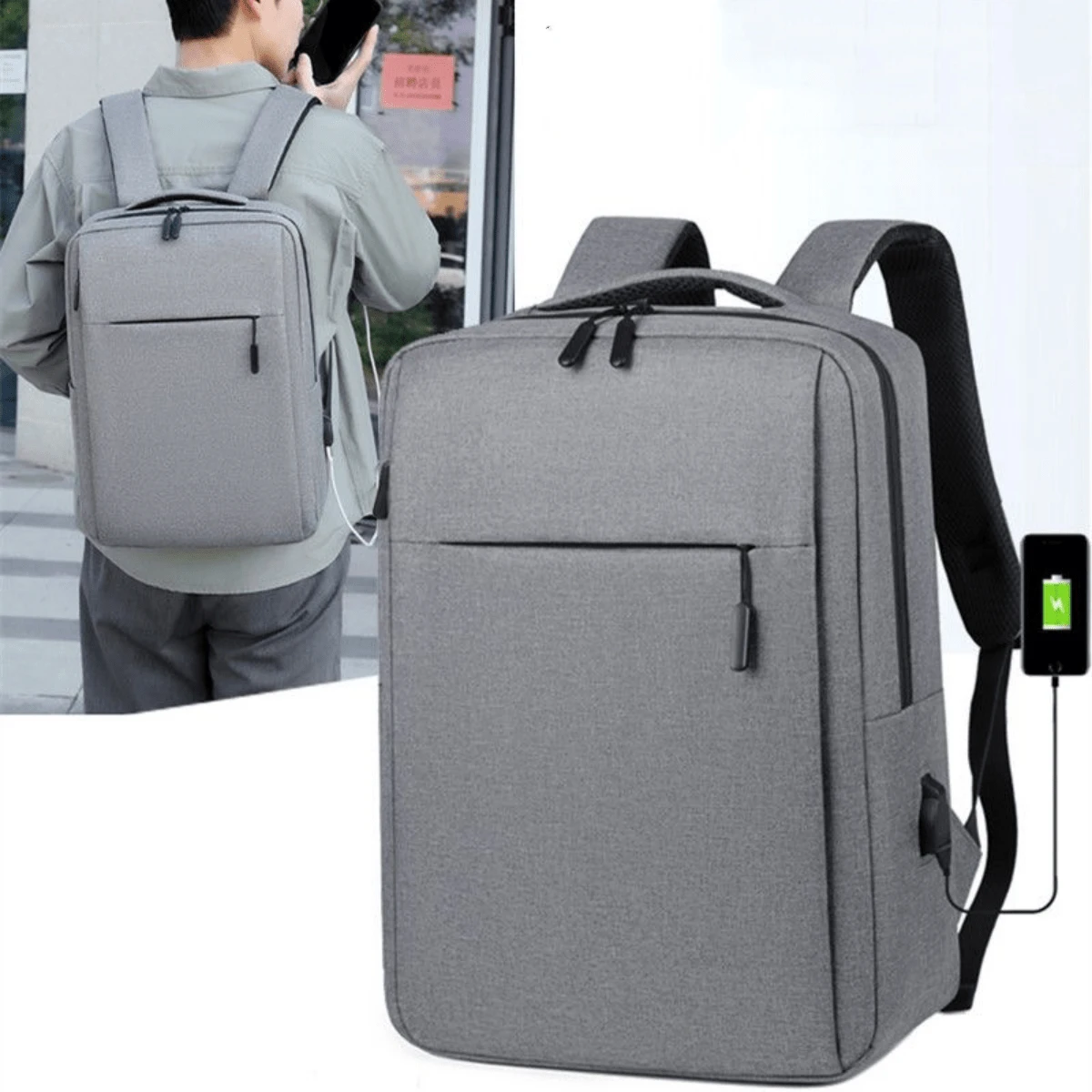Business Backpack For Computer USB Charger Computer Backpack Anti-Theft Work Backpack With USB Port Waterproof School Computer Bag For Women And Men Fits - 灰色 - 查看 1