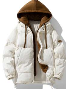 男款拼色束口連帽戶外運動夾克衫 - 米色 - 查看 1