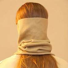 Solid Color Hanging Ear Knit Neck Gaiter Stylish Soft Warm Headband Mask Autumn Winter Coldproof Elastic Beanie Hat - Beige - View 7