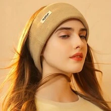 Solid Color Hanging Ear Knit Neck Gaiter Stylish Soft Warm Headband Mask Autumn Winter Coldproof Elastic Beanie Hat - Beige - View 10