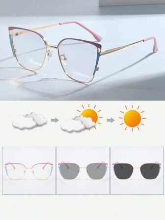 1 pieza Nuevas gafas de ojo de gato con luces de colores cambiantes sensibles a la luz, adecuadas para uso en interiores y computadora, gafas de moda multicolor para mujeres