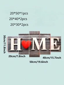 5pcs Letter Graphic Wall Sticker, Modern Heart & Letter Graphic PVC Wall Decal For Home Decoration - Multicolor - View 2