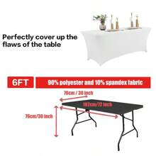 1pc(White)6-Foot Elastic Polyester Fiber Table Cover, Suitable For Standard Folding Tables - Suitable For Universal Table Covers Such As Weddings, Banquets, And Parties/Conferences - 1 Pack - View 2