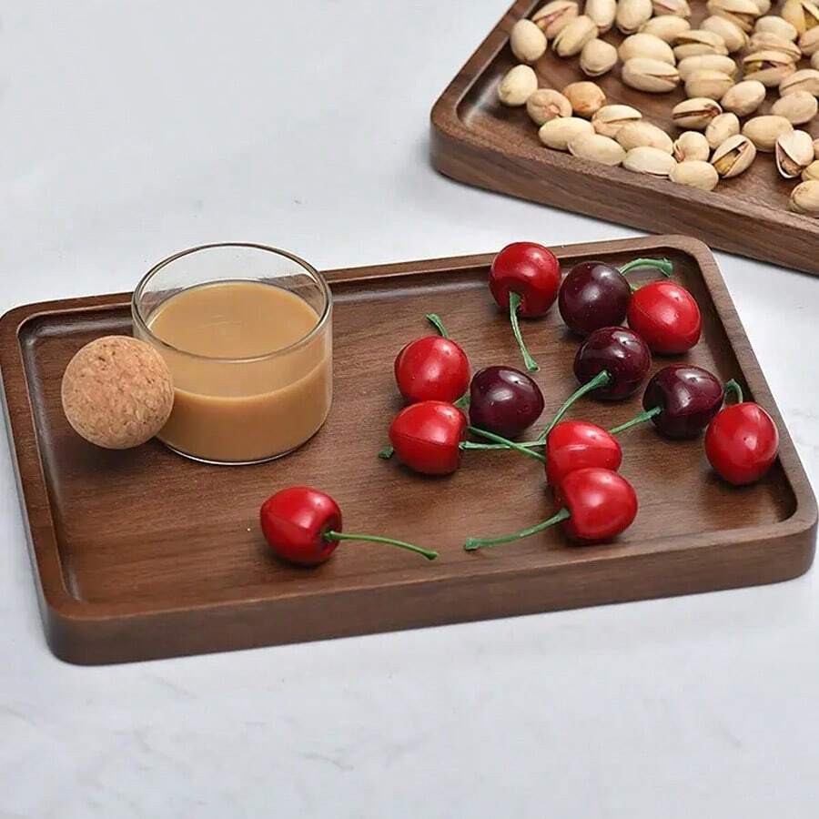 1pc Wood Tray - Perfect For Dinner, Snacks, Desserts, And More - Solid Wood Tableware For Elegant Dining And Decor - Yellow - View 1