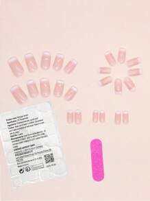 Bộ 24 miếng dán móng tay hình vuông màu hồng nhạt ombre, tối giản và tinh khiết, chống thấm nước và có thể tháo rời. - Nhiều màu - Xem 2