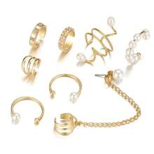 8pcs/Set Unisex Faux Pearl Clip On Earrings, Fake Cartilage Earrings For Men And Women, Non-Pierced Jewelry - Yellow Gold - View 2