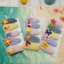 5 件套毛绒发夹日甜美发夹可爱侧面公主碎发鳄鱼发夹花朵迷人发饰 - 漸層 - 查看 2