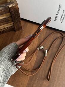 1pc Leopard Print Smiling Face With 1pc Adjustable Shoulder Strap, Semi-Transparent Brown TPU Protective Phone Case With Corner Airbags, Suitable For IPhone 17/17 Pro/Air/17 Pro Max/16/16 Pro/16 Plus/16 Pro Max/15 Pro Max/15/15 Pro/15 Plus 11/12/13/14