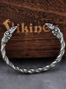 復古北歐風格維京頭環扣手鐲,可調節開口式手鐲男士朋克派對首飾禮物 - 銀色 - 查看 1