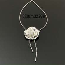 1pc Metallic Rose Flower Pendant Necklace With Circular Ruched Texture, Versatile Necklace, Waist Belt, Collar Chain, Sweater Chain For Women