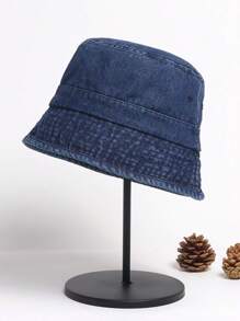 女士純色簡約休閒牛仔漏腦帽 - 藍色 - 查看 1
