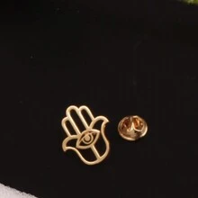 Hand Of  Jamsa Brooch For Men Amulet Eyes Pin Stainless Steel Suit Badge Wedding Blessing  Faith Gift - Gold - View 1