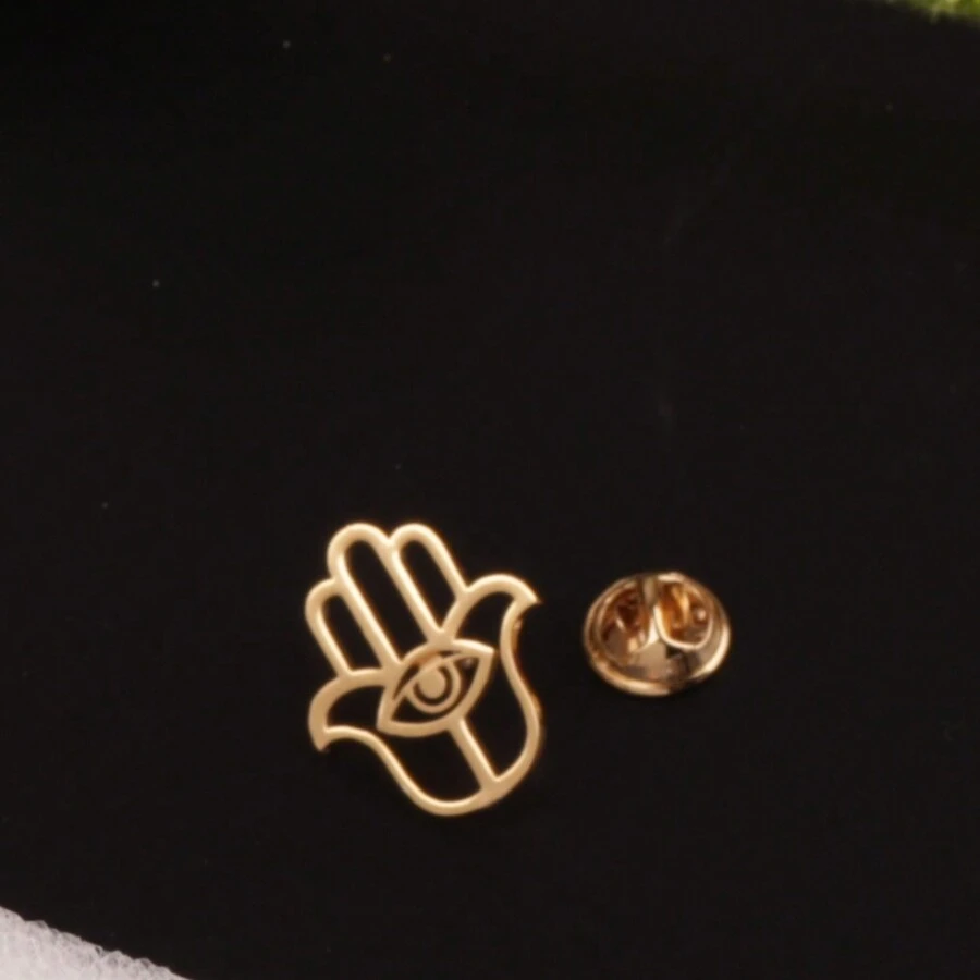 Hand Of  Jamsa Brooch For Men Amulet Eyes Pin Stainless Steel Suit Badge Wedding Blessing  Faith Gift - Gold - View 1