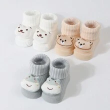 3 Paare Cartoon Bodenmuster Baby Socken Mit Plüschspielzeug Für Kleinkinder - Verschiedenfarbig - Übersicht 3