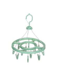 Clothes Drying Rack With 12 Plastic Clips For Socks, Underwear, Baby Clothes, Towels, Bras, Foldable Hanger, Ideal For Drying Or Air-Drying Laundry At Home Or Travel - Green - View 1