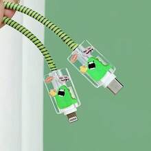 4入組透明卡通恐龍充電器保護套裝，適用於 iPhone 20W - 無色 - 查看 4