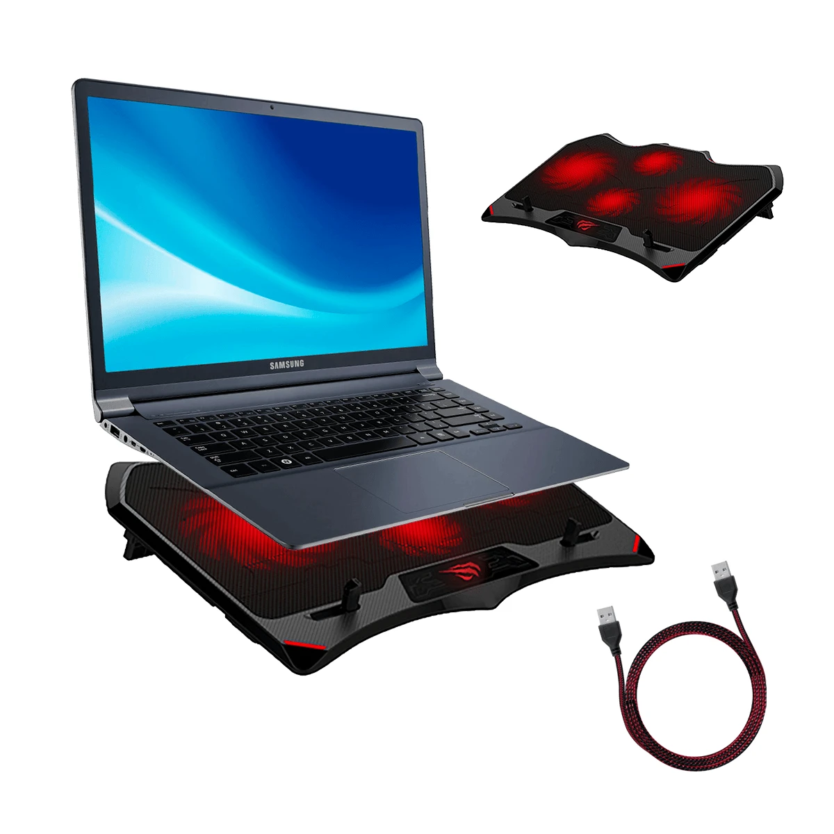 Laptop Cooling Base With 4 Fans USB Ports One Position Portable Cooling Stand Gamer With LED For Notebook Computer - Black - View 1