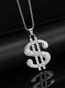 1 Stück 2025 Neue Europäische und Amerikanische Mode übertriebene Dollar Anhänger Halskette, Hip-Hop Edelstahl Pullover Kette Schmuck, großer Strass Geld dekorativer Anhänger Halskette, Herren Alltagskleidung Geburtstagsgeschenk