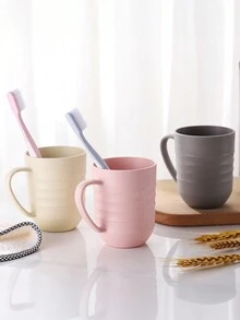 1只帶塑料手柄的條紋馬克杯,加厚漱口杯 - 灰色 - 查看 5