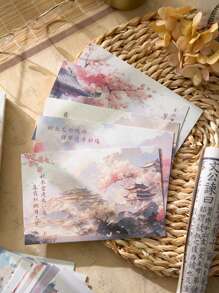 1入組美麗的ins風格夢幻風景明信片套裝及禮品盒,文學節日祝福卡 - 彩色 - 查看 6